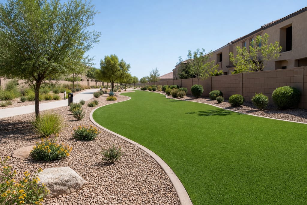 Xeriscape + turf combo design photo